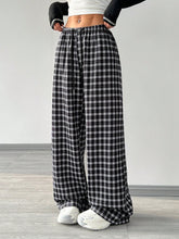 EZwear Women Plaid Elastic Waist Casual Pants, Everyday Wear